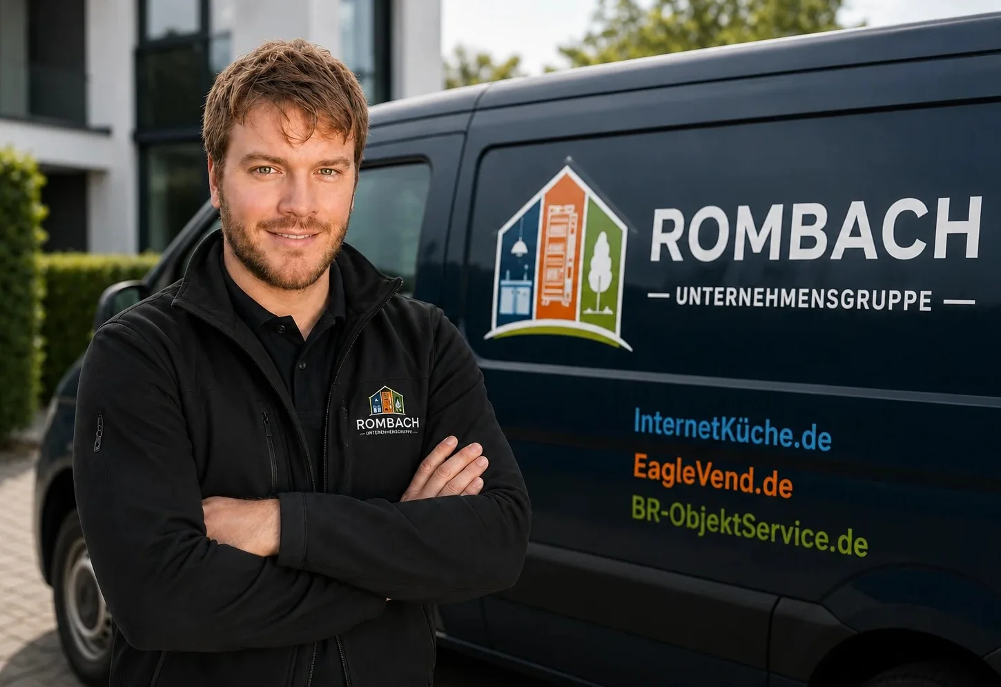 Benjamin Rombach vor seinem Firmenfahrzeug